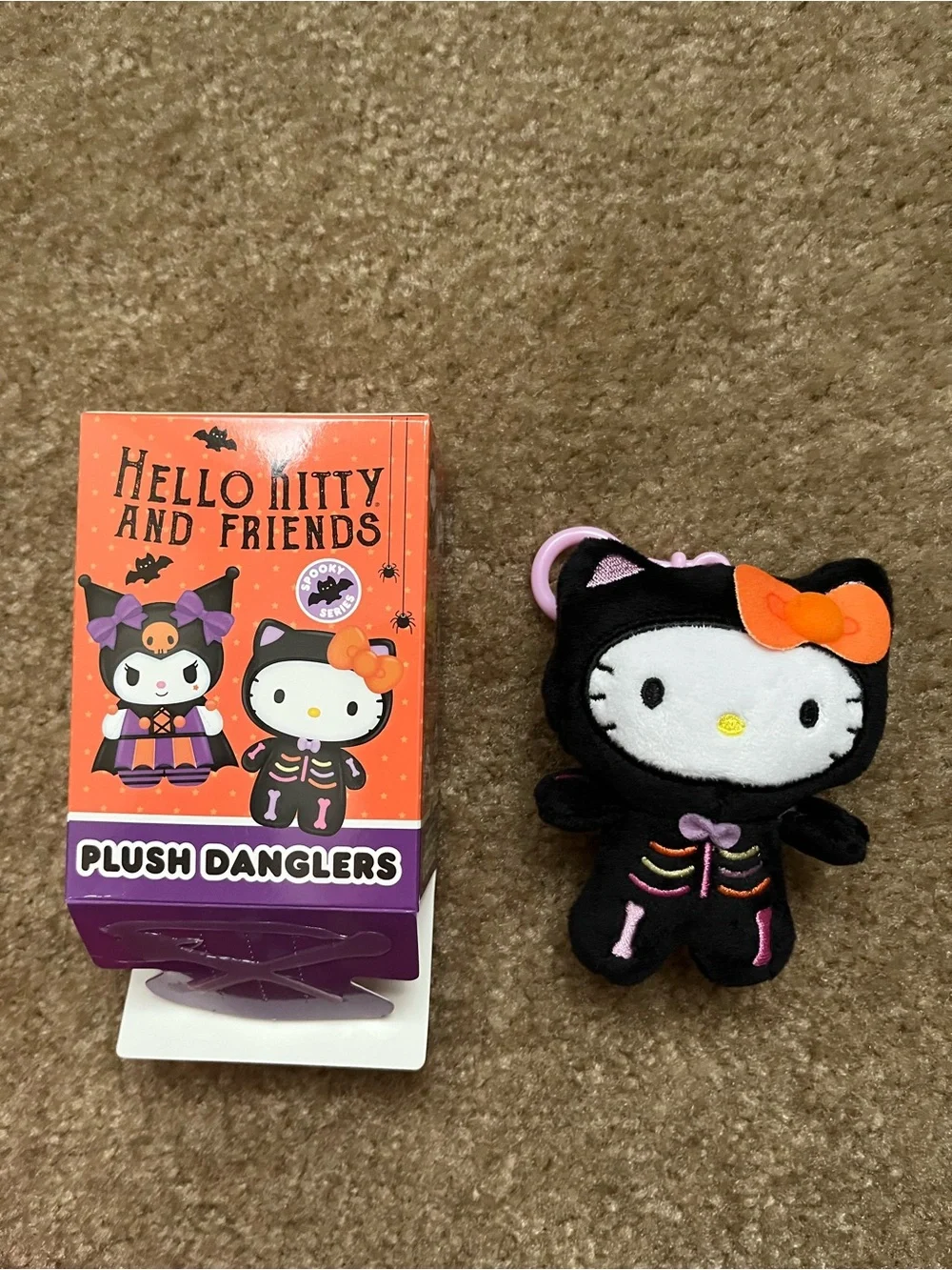 Viral Hello Kitty Black Plush Dangler with Orange Bow and Purple Stitching